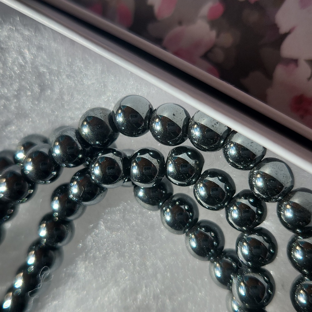 Handmade Plated Hematite Stretch Bracelet Set - 7" - Picture 2 of 2